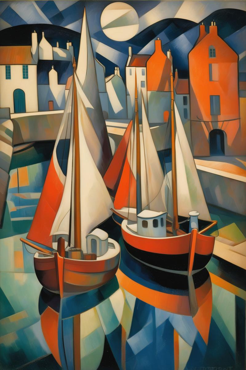 00557-1522768659-_lora_Lyonel Feininger Style_1_Lyonel Feininger Style - 102340. A painting by Andre Lhote. A painting of Findochty Harbour at ni.png